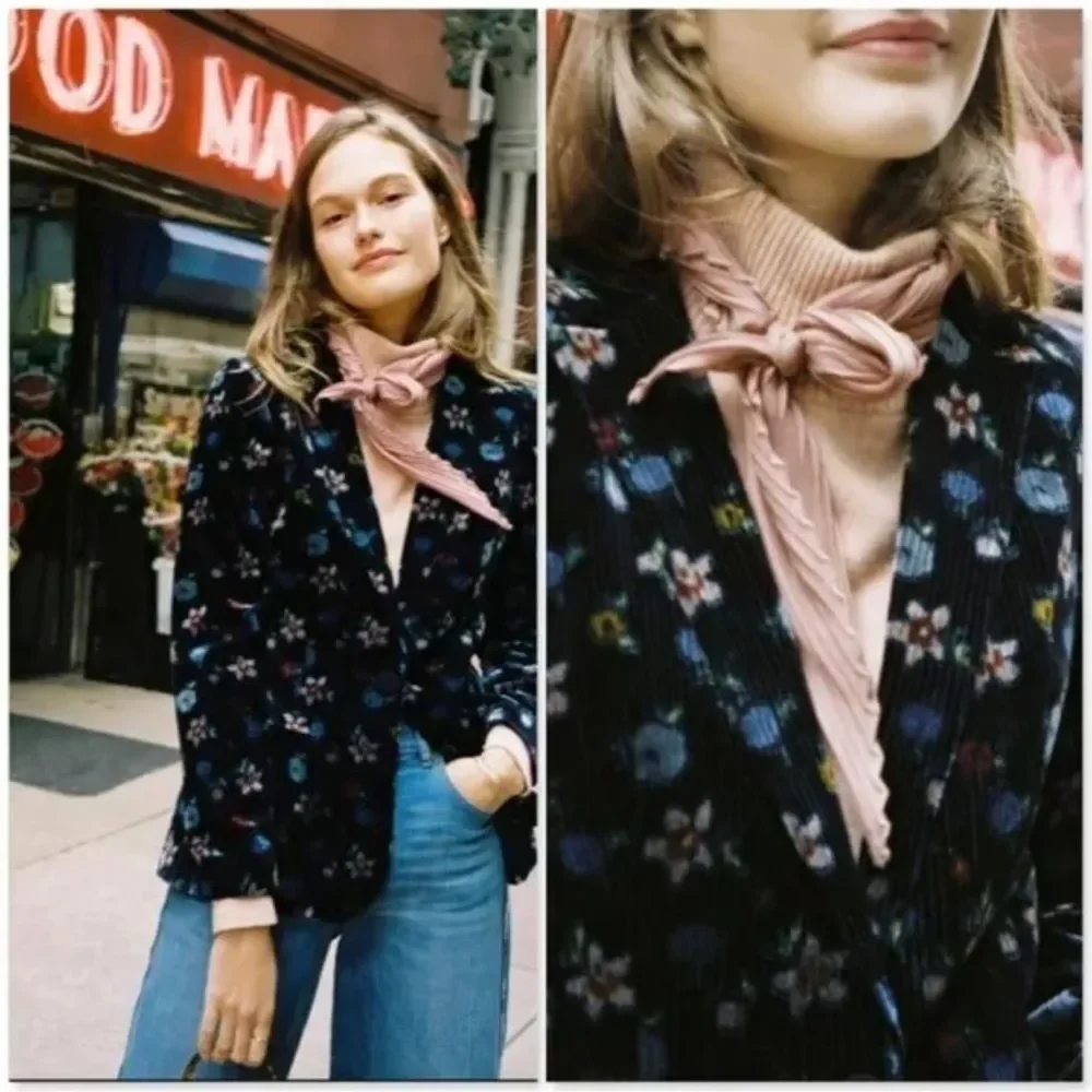 ANTHROPOLOGIE Ett Twa Blooming Velvet Floral Jacket Blazer 4 S